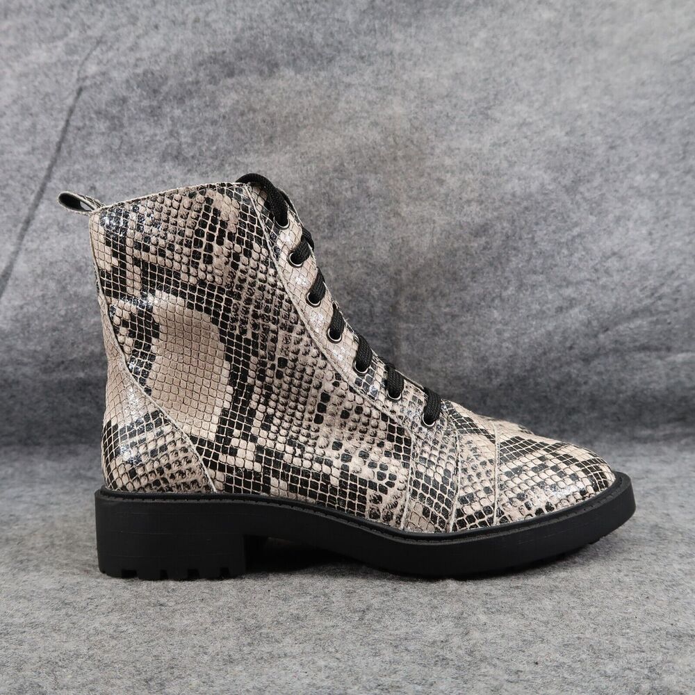 Linea Paolo Shoes Womens 5.5 Boots Fashion Combat Snake Trinity Leather Lug Sole - Picture 15 of 15
